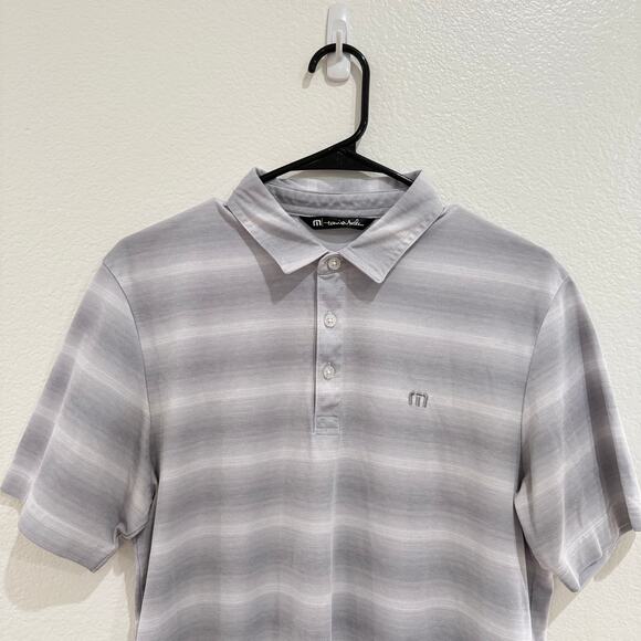 Travis Mathew Beach Camping Stripe Piqué Polo Grey White Short Sleeve Medium - Picture 5 of 14